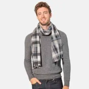 Mens Mixed Weave Plaid Cashmere Scarf